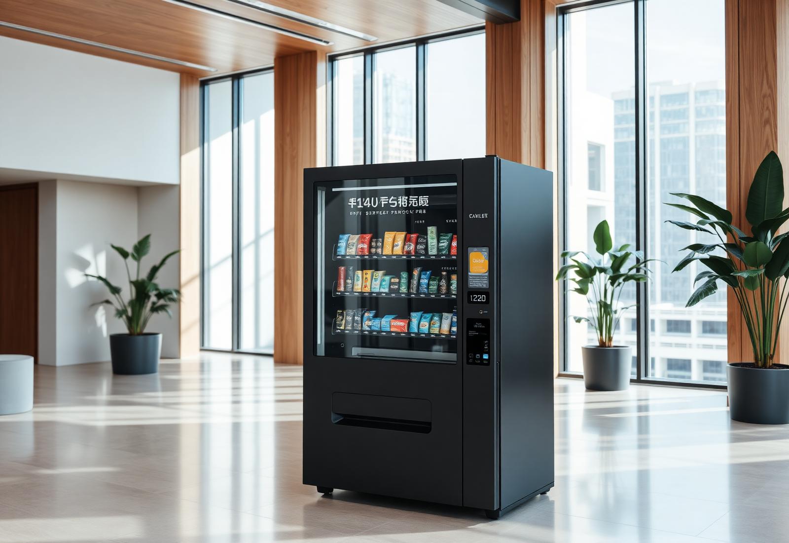 Moderner Snack- und Getränkeautomat in einem hellen Bürofoyer